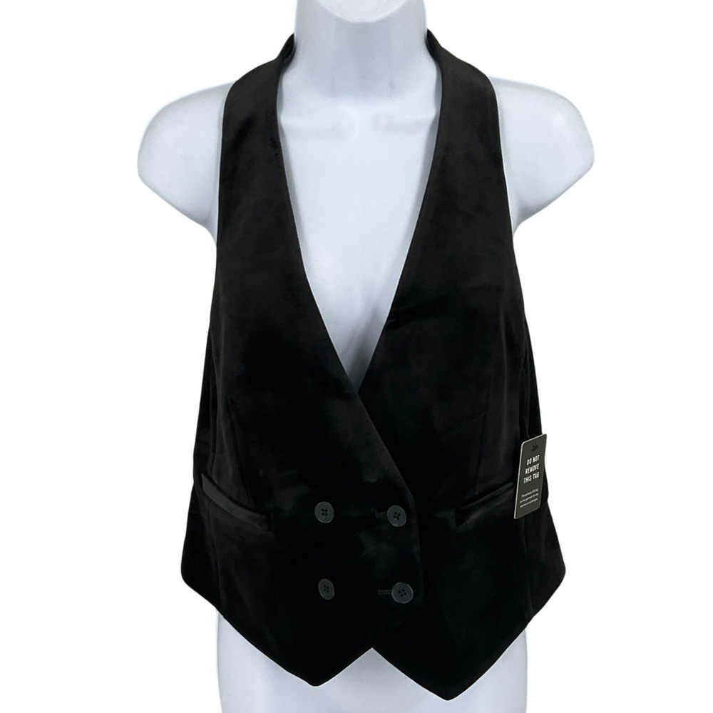 Express Waistcoat Vest Women M Black Velvet Halter Double Breasted Classic Chic